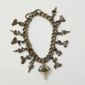 Vintage Charm Bracelet Ballet Ballerina Gold Tone Chainlink Dance Unbranded